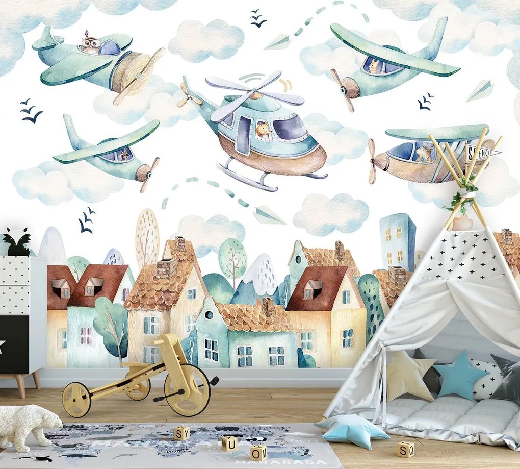 Fototapeta - Lietadlá a vrtuľník (152,5x104 cm)
