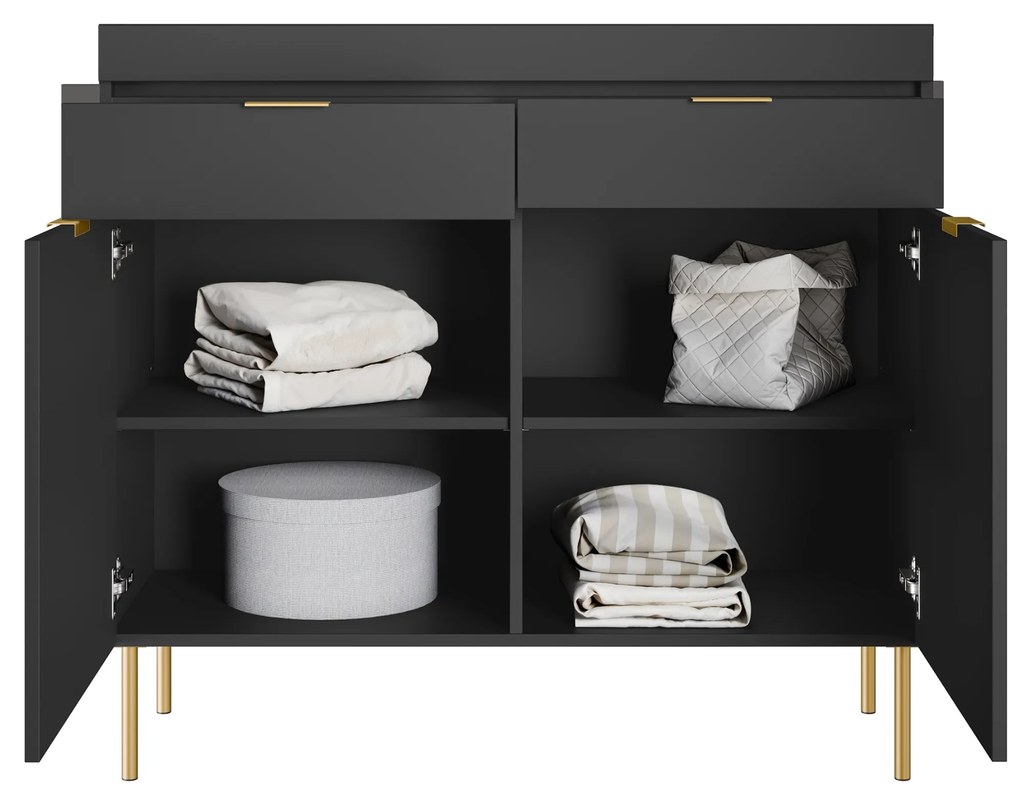 Komoda Sentia 105 cm s 2 zásuvkami - čierna / zlatá