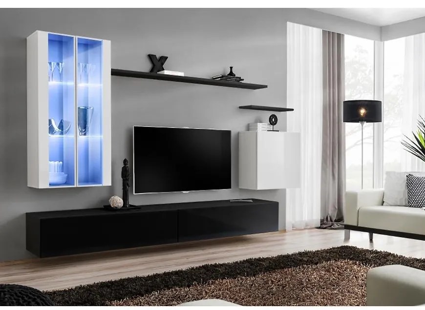 Obývacia stena Switch Sklo +LED XII Biely/čierna