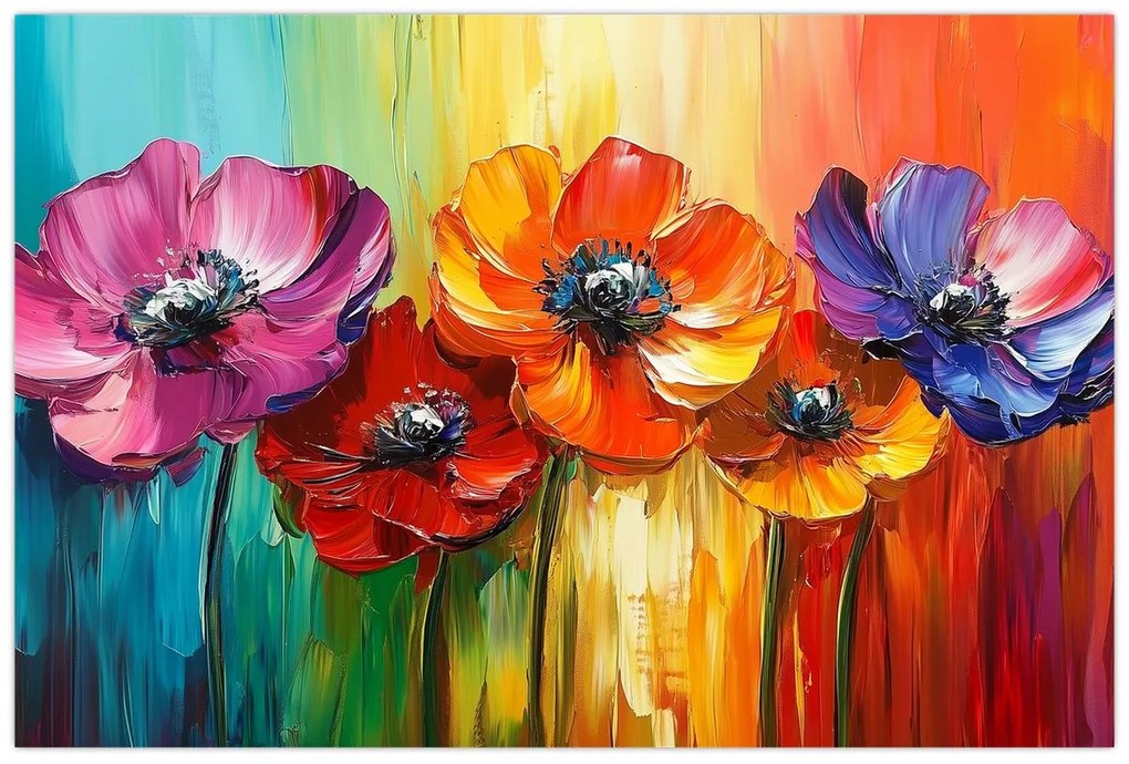Obraz - Päť pestrofarebných kvetov (90x60 cm)