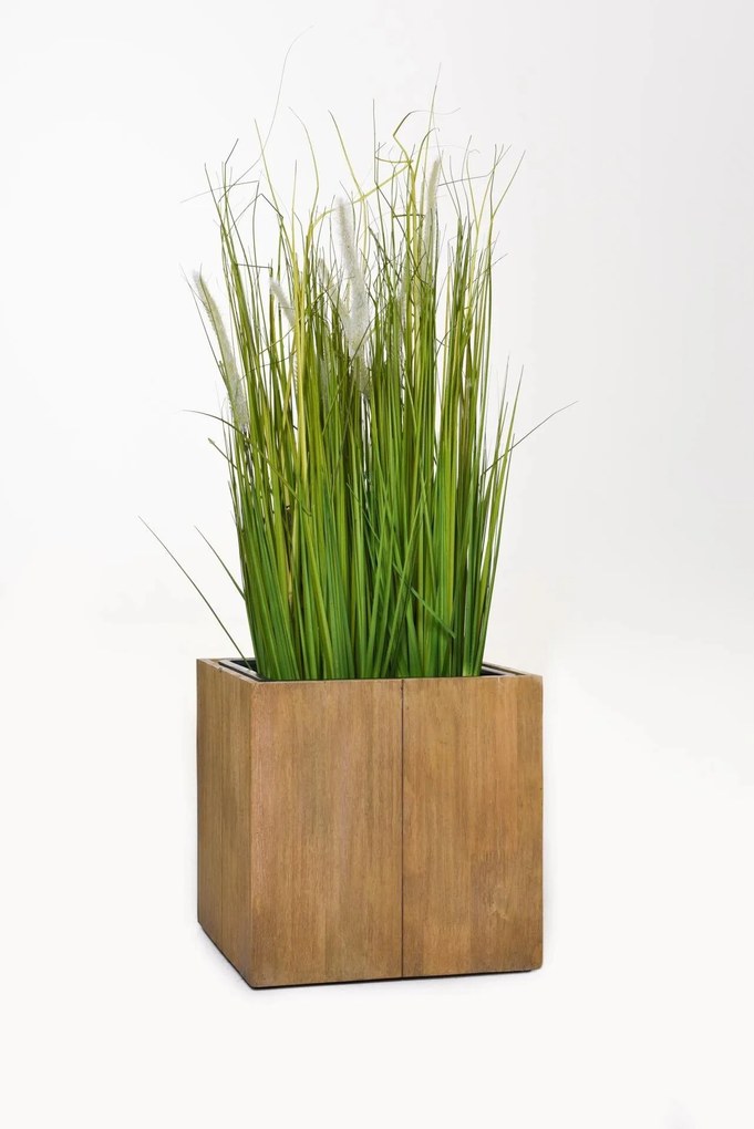 Kvetináč BLOCK, výška 33 cm, akácie, hnedý