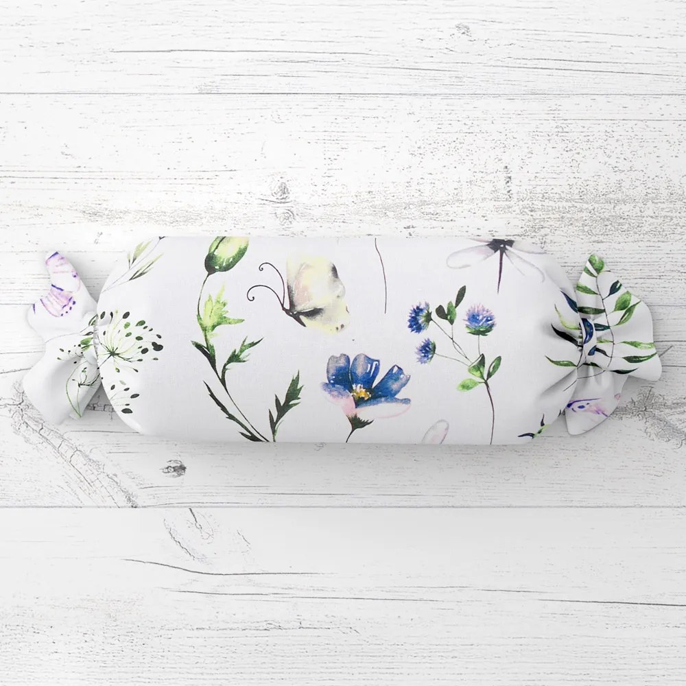 Biante Vankúš valec bonbon Sandra SA-391 Lúčne kvietky s motýlikmi 15x80 cm