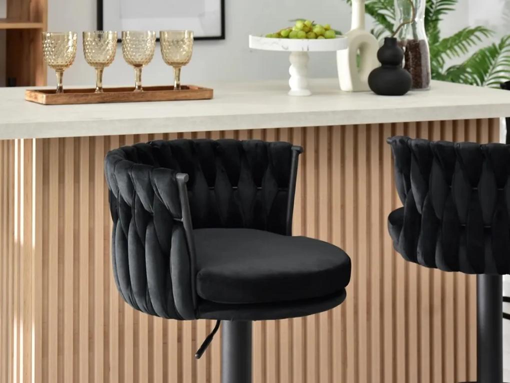 Dizajnová barová otočná stolička EMILY čierna s čiernou nohou