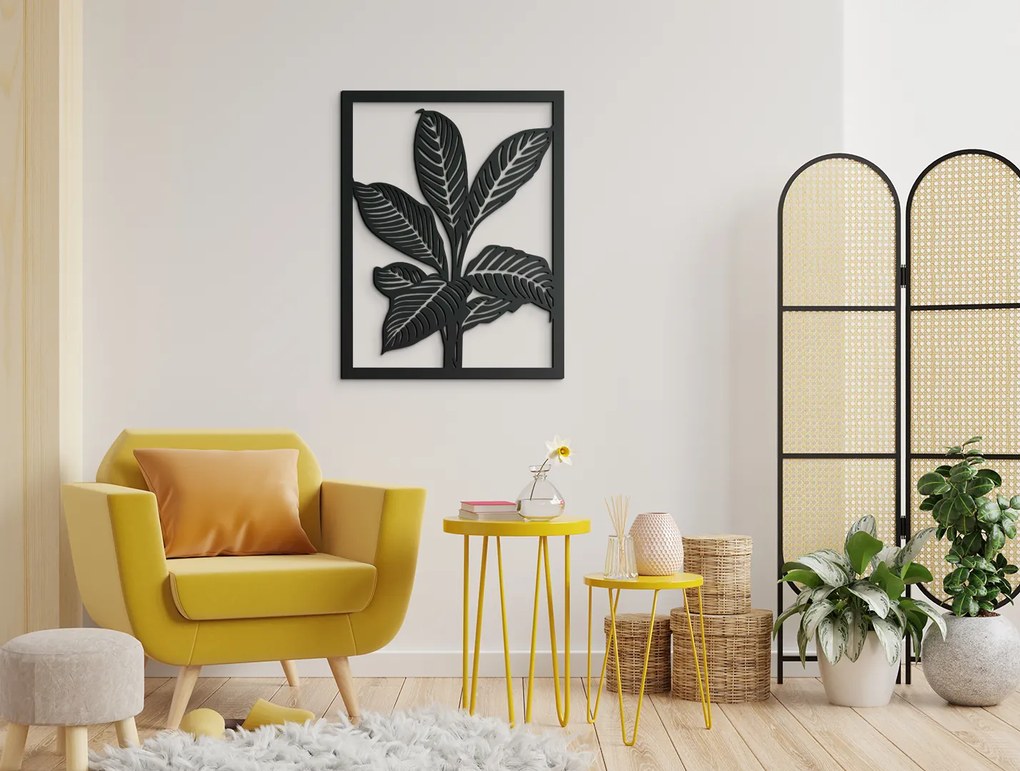 drevko Vyrezávaný obraz Rozprestreté listy Rozmer obrazu: 42 x 32,5 cm, Farba dekorácie: Čierna