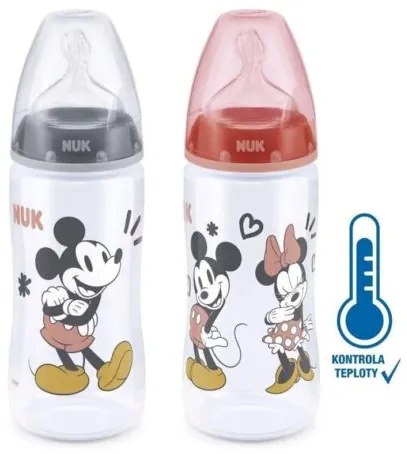 NUK Dojčenská fľaša na učenie NUK Disney Mickey s kontrolou teploty 300 ml červená