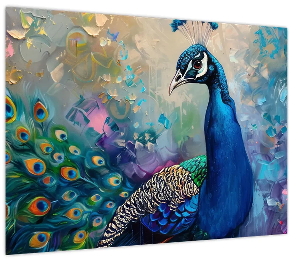 Sklenený obraz - Maľba páva (70x50 cm)