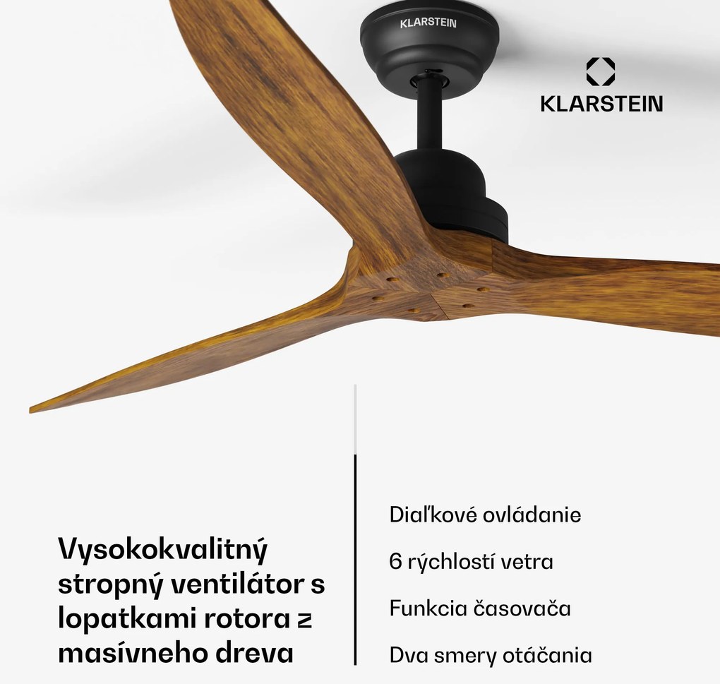 Klarstein Santa Elena 52" Smart, Ø 132 cm stropný ventilátor, 9 060 m³/h, lopatky z pravého dreva, 6 nastavení rýchlosti, diaľkové ovládanie