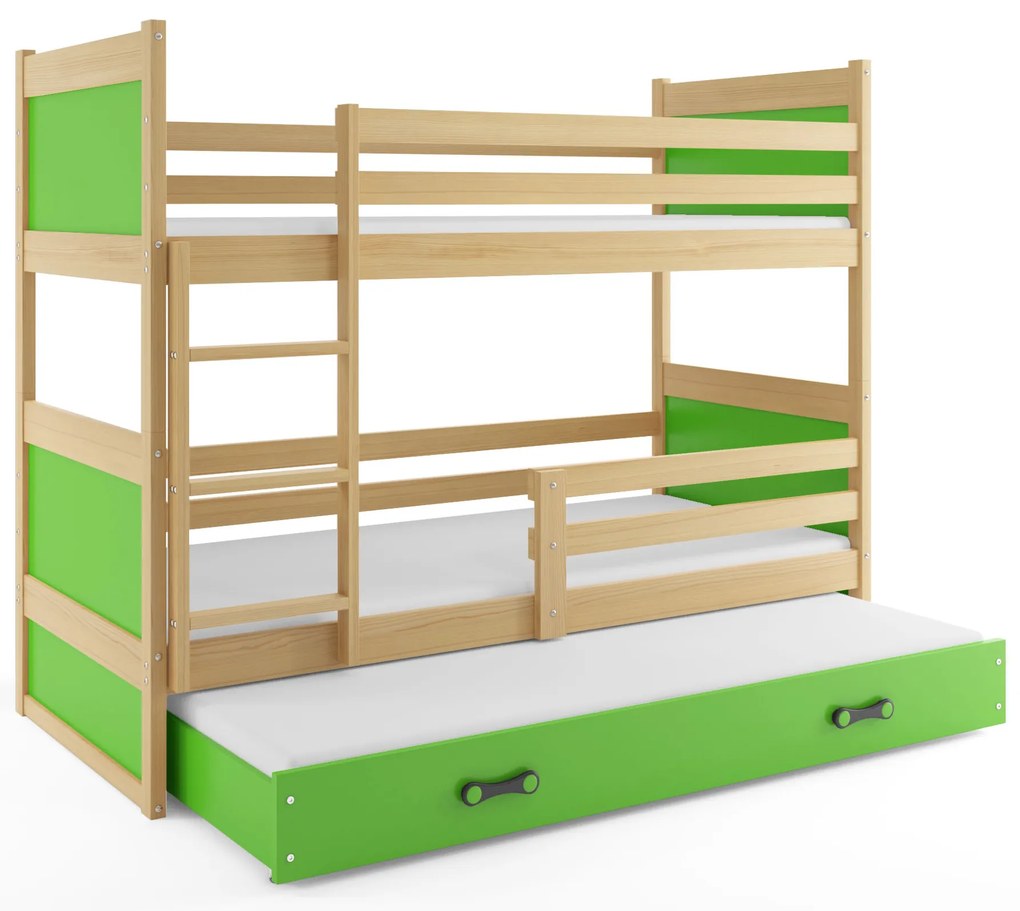 Interbeds Poschodová posteľ Rico 3 trojmiestna borovica 200cm x 90cm zelená