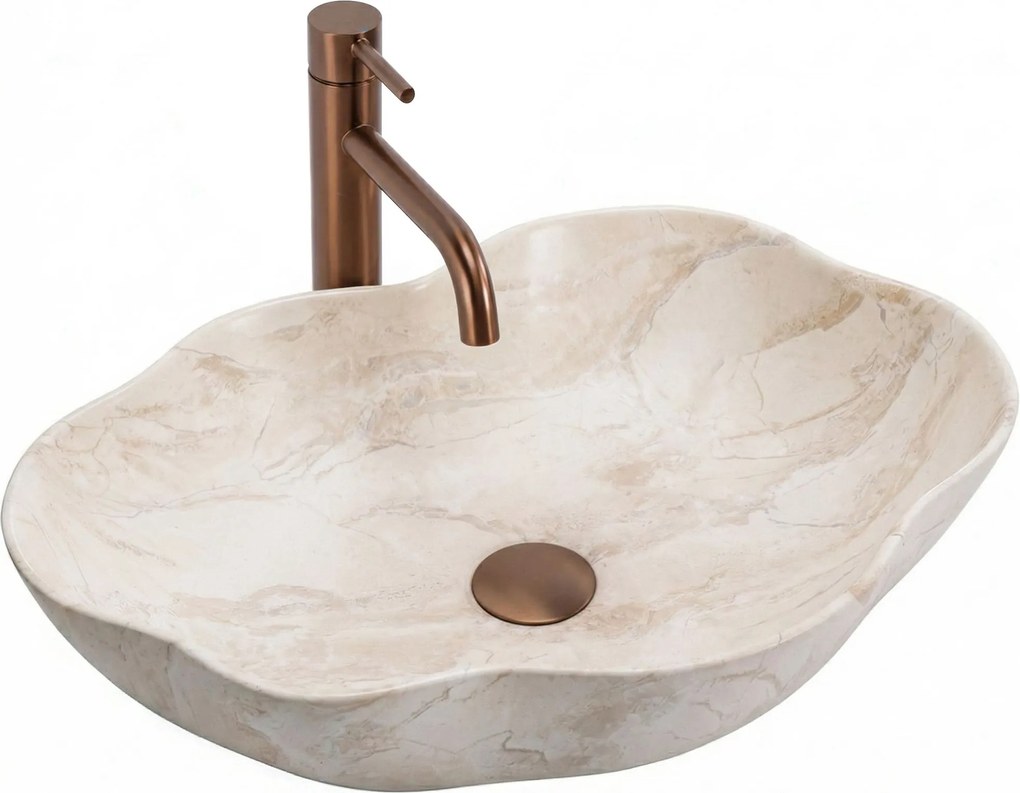 Rea Pearl Kallisto, umývadlo na dosku 505x380x135 mm, béžová-imitácia kameňa, REA-U0619