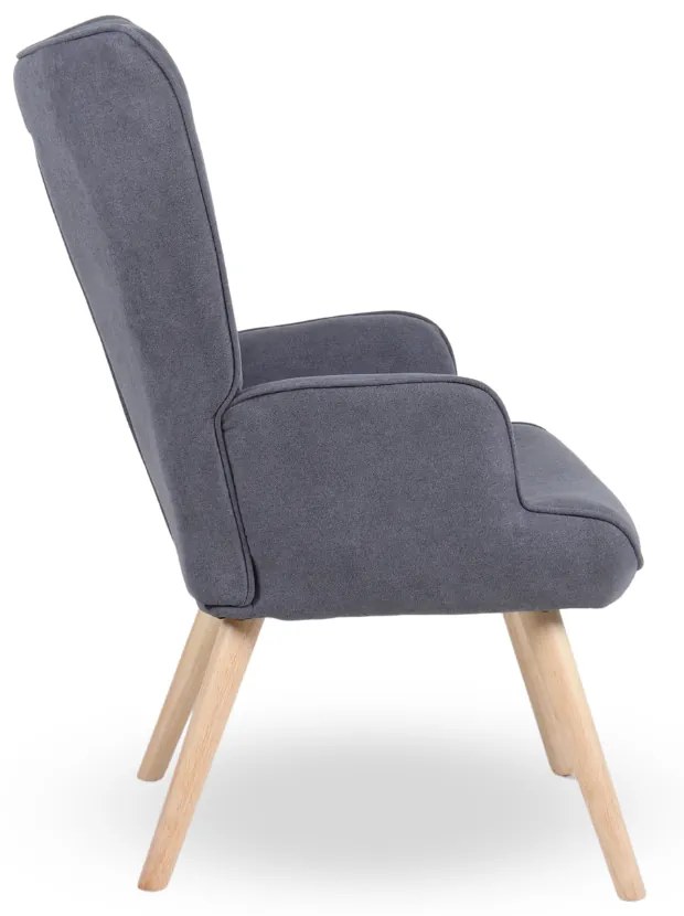 Kreslo ušiak CORDU + taburet — masív, látka, prírodná / sivá