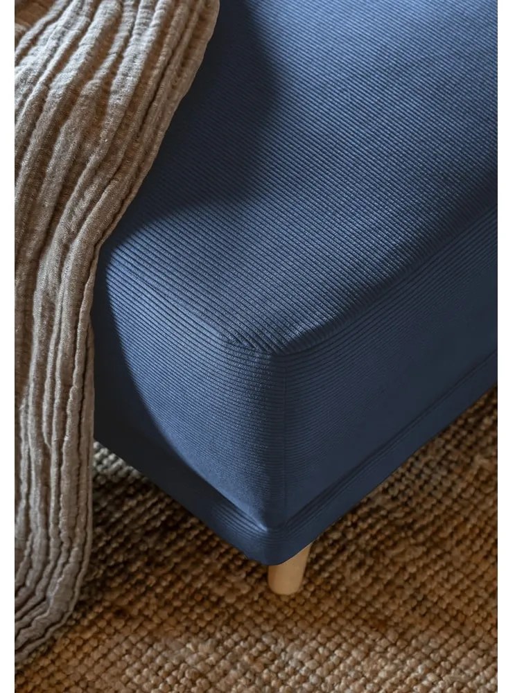 Tmavomodrá menčestrová rozkladacia rohová pohovka (ľavý roh/do "U") Lazy Lukka – Miuform