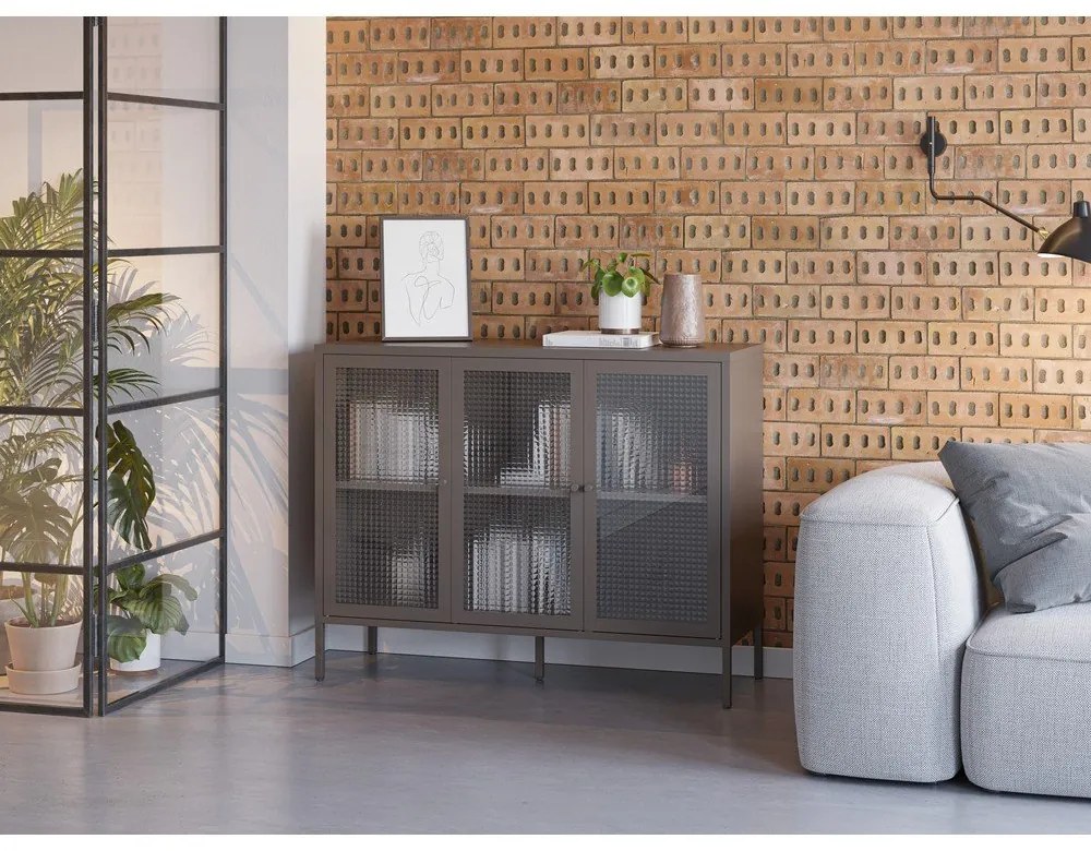 Sivá kovová vitrína 121x90x40 cm Layna – Marckeric