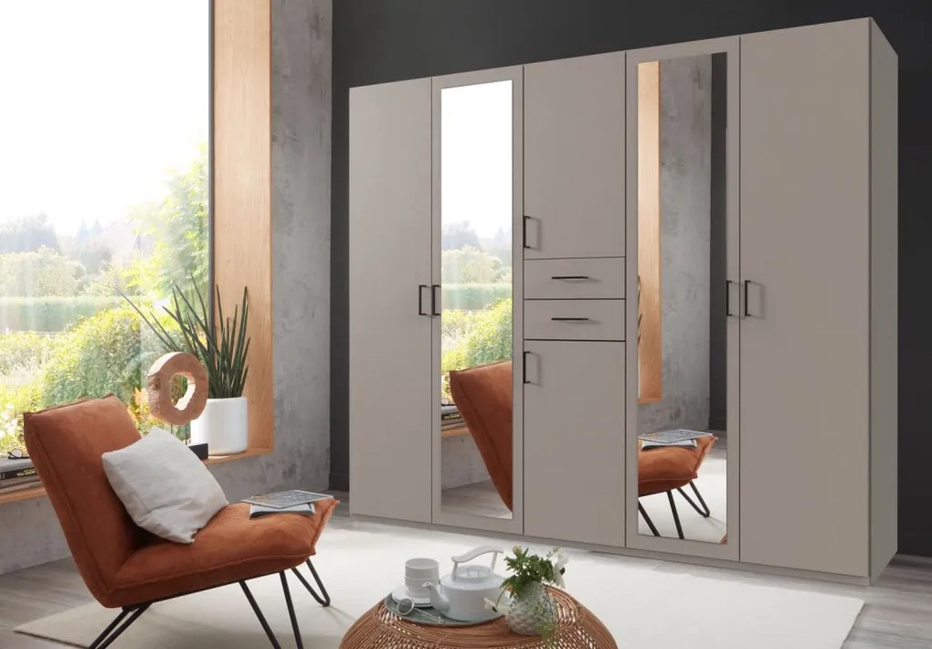 Šatníková skriňa so zrkadlami Düsseldorf, 225 cm, šedá sahara