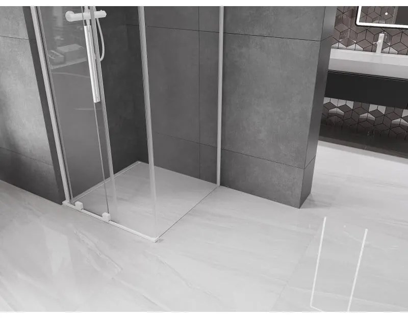 Mexen Velar L, sprchový kút s posuvnými dverami 90 x 90 cm, 8mm číre sklo, biela matná, 871-090-090-03-20