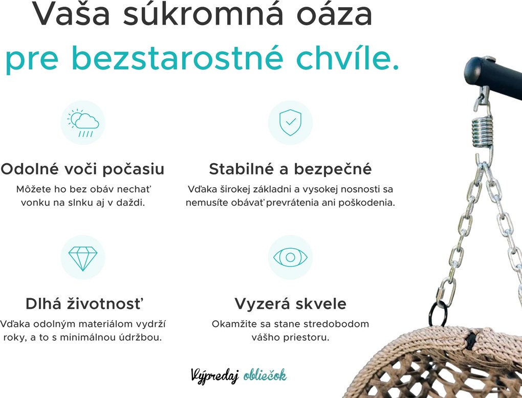Závesné kreslo MOLINE so stojanom, čierne