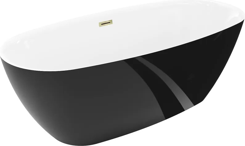 Mexen Luvo Slim, voľne stojaca vaňa 170 × 75 cm, biela-čierna, zlatý lesklý prepad, 52801707575-50