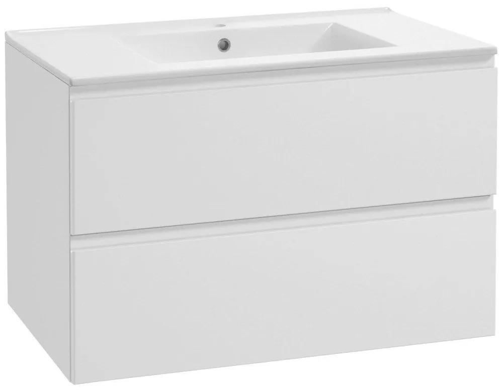 KIELLE Oudee závesná skrinka s umývadlom, 2 zásuvky, 808 x 453 x 572 mm, lesklá biela, 50002S80