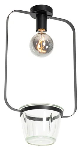 Moderné stropné svietidlo čierne so sklom obdĺžnikové - Roslini