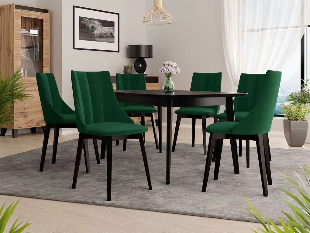 Rozkladací stôl Botiler 140x80 so 6 stoličkami ST97 07, Farby: čierny, Potah: Magic Velvet 2250