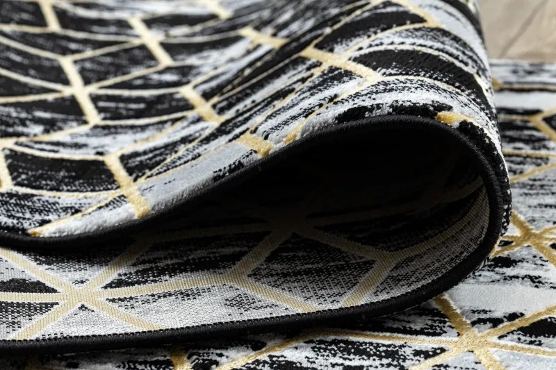 Dywany Łuszczów, Behúň Gloss 409A 82 3D cubes black/gold/grey, 80x250, čierna, obývacia izba