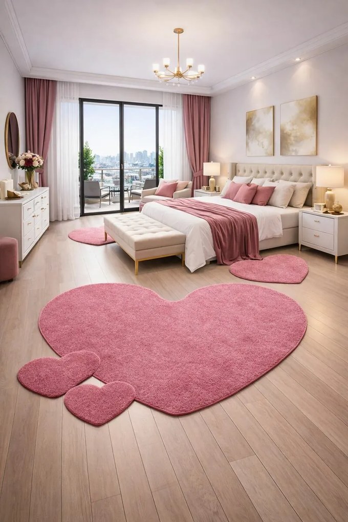 Kusový koberec Eton ružový srdce, 100x120 srdce, ružová, kuchyňa, Vopi