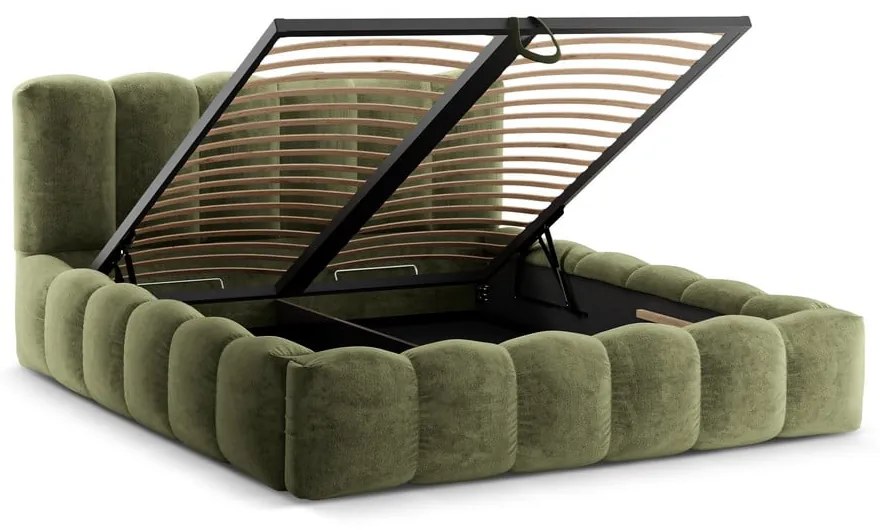 Zelená čalúnená dvojlôžková posteľ s úložným priestorom a roštom 180x200 cm Lupine – Micadoni Home