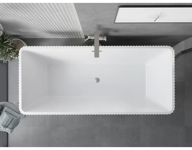 Mexen Tava, voľne stojaca ryhovaná vaňa 170 x 75 cm, biela-čierna, oceľový prepad, 52851707575-97