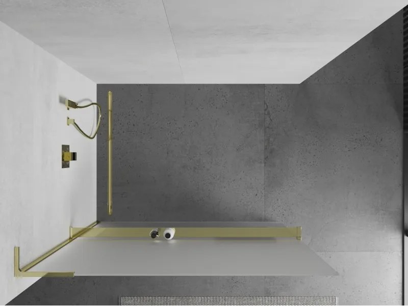 Mexen Kioto+ L, sprchová zástena Walk-In s poličkou a vešiakom 80 x 200 cm, 8mm sklo námraza, zlatý lesklý profil,800-080-123-50-30