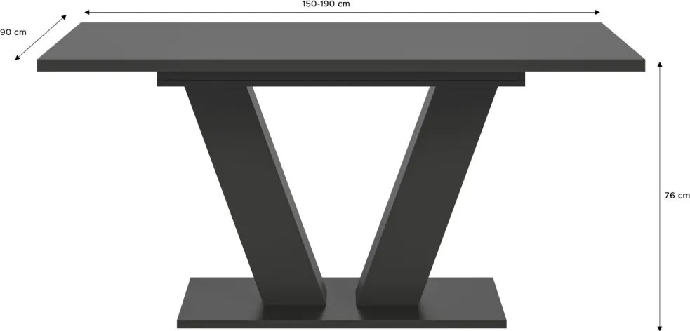 Rozkladací jedálenský stôl Moteon 150x90 cm, sivý/sivý, podnož V
