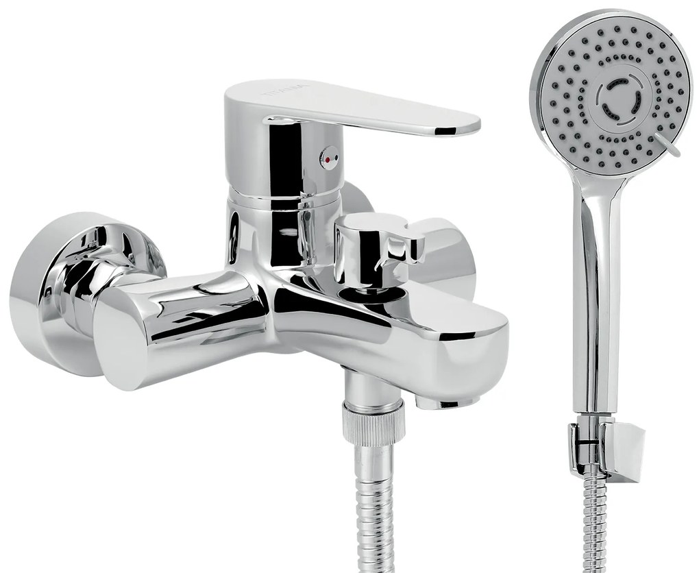 Novaservis Fresh Eco, vaňová nástenná batéria s ručnou bodovou sprchovou súpravou, 100 mm, chrómová, 96025-0E