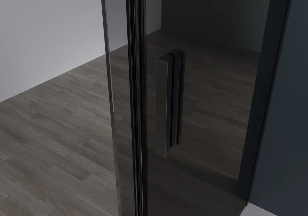 Cerano Santoro, sprchovací kút s posuvnými dverami 130(dvere) x 80(stena) x 195 cm, 6mm šedé sklo, čierny profil, CER-CER-425485