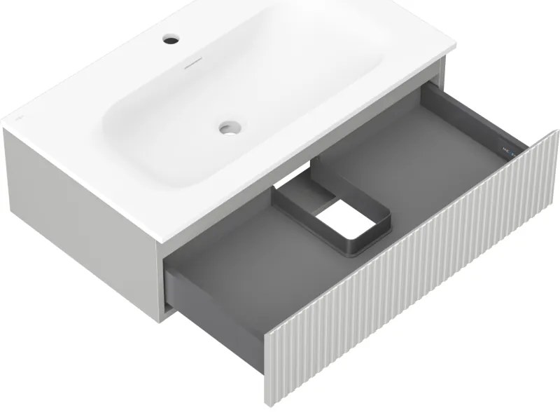 Mexen Rivel, kúpeľňová skrinka 80 cm s umývadlom Vela, 1 zásuvka, drážkovaná, šedá matná/biela matná, 91A20-08023-1-BF62-W23M01
