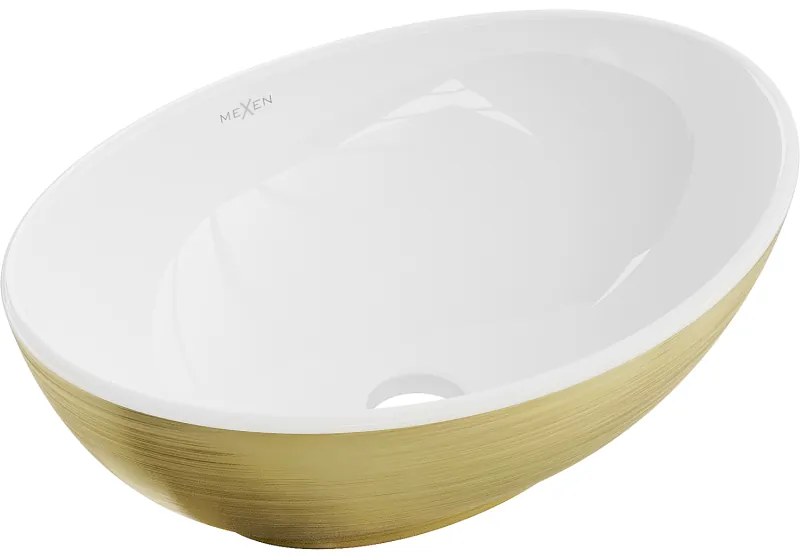 Mexen Elza, keramické umývadlo na dosku 405 x 330 mm, biela-zlatý štruktúrovaný vzor, 21014017