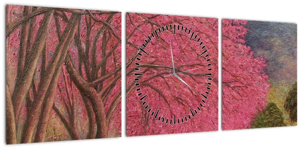 Obraz rozkvitnutých stromov (s hodinami) (90x30 cm)