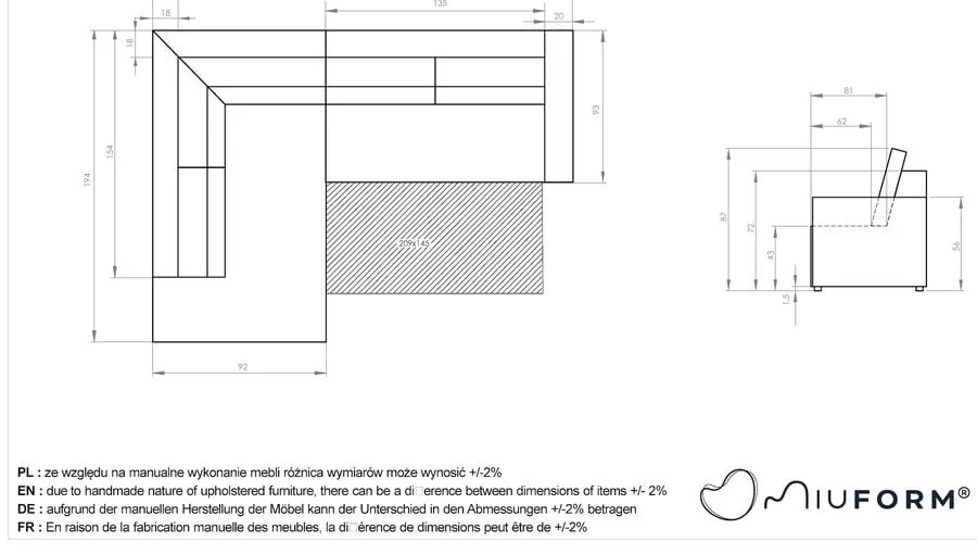 Biela menčestrová rozkladacia rohová pohovka (ľavý roh) Brave Dave – Miuform