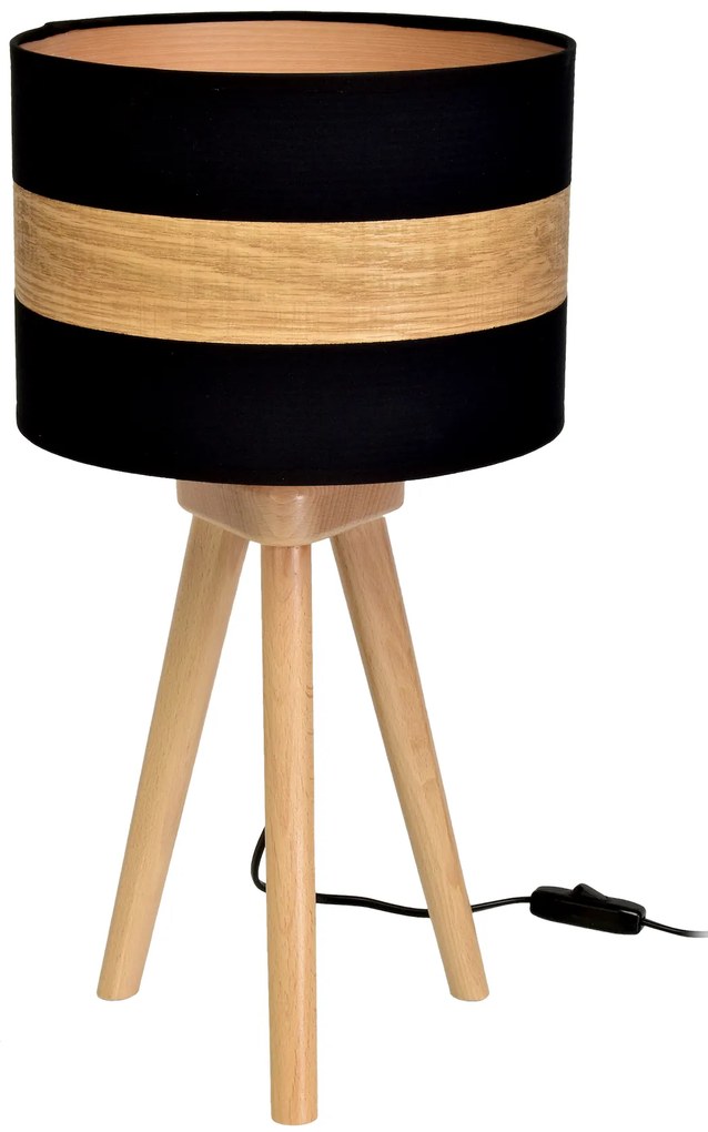 Stolná lampa Terra, 1x drevené/čierne textilné tienidlo, drevo