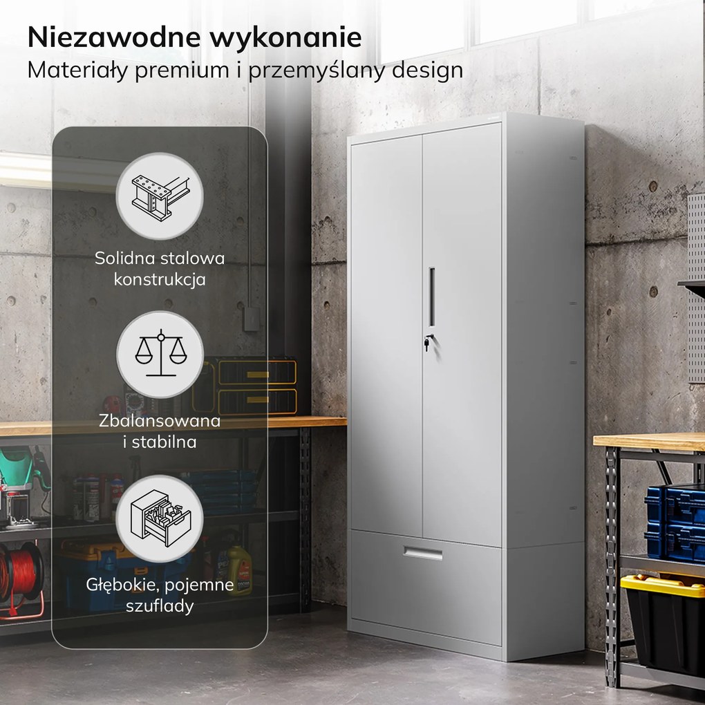 Modulárna kovová multifunkčná skriňa s dvoma zásuvkami sivá MEGAN 1950 x 900 x 400 mm