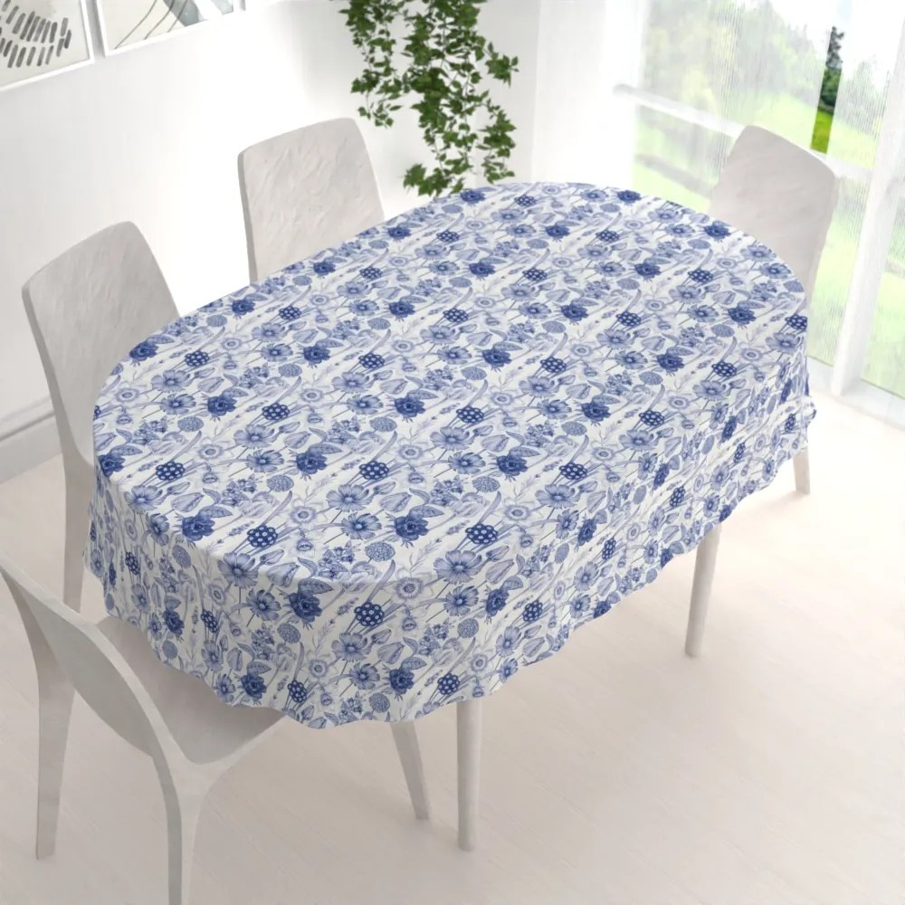 Biante Dekoračný oválny obrus PML-090 Modré jarné kvety na bielom 120x160 cm