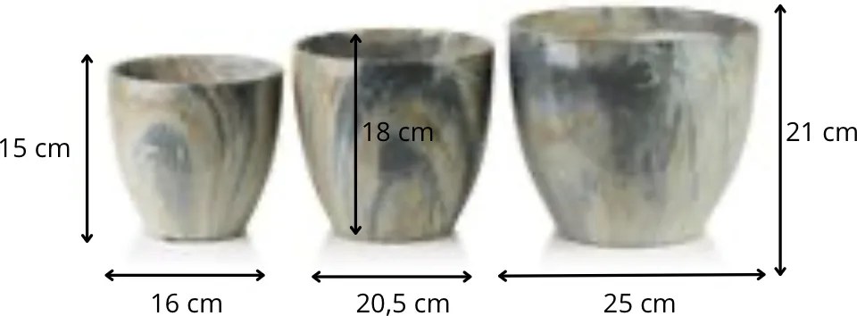 Sada 3 ks keramických květináčů NEVA MARBLE III hnědá/šedá