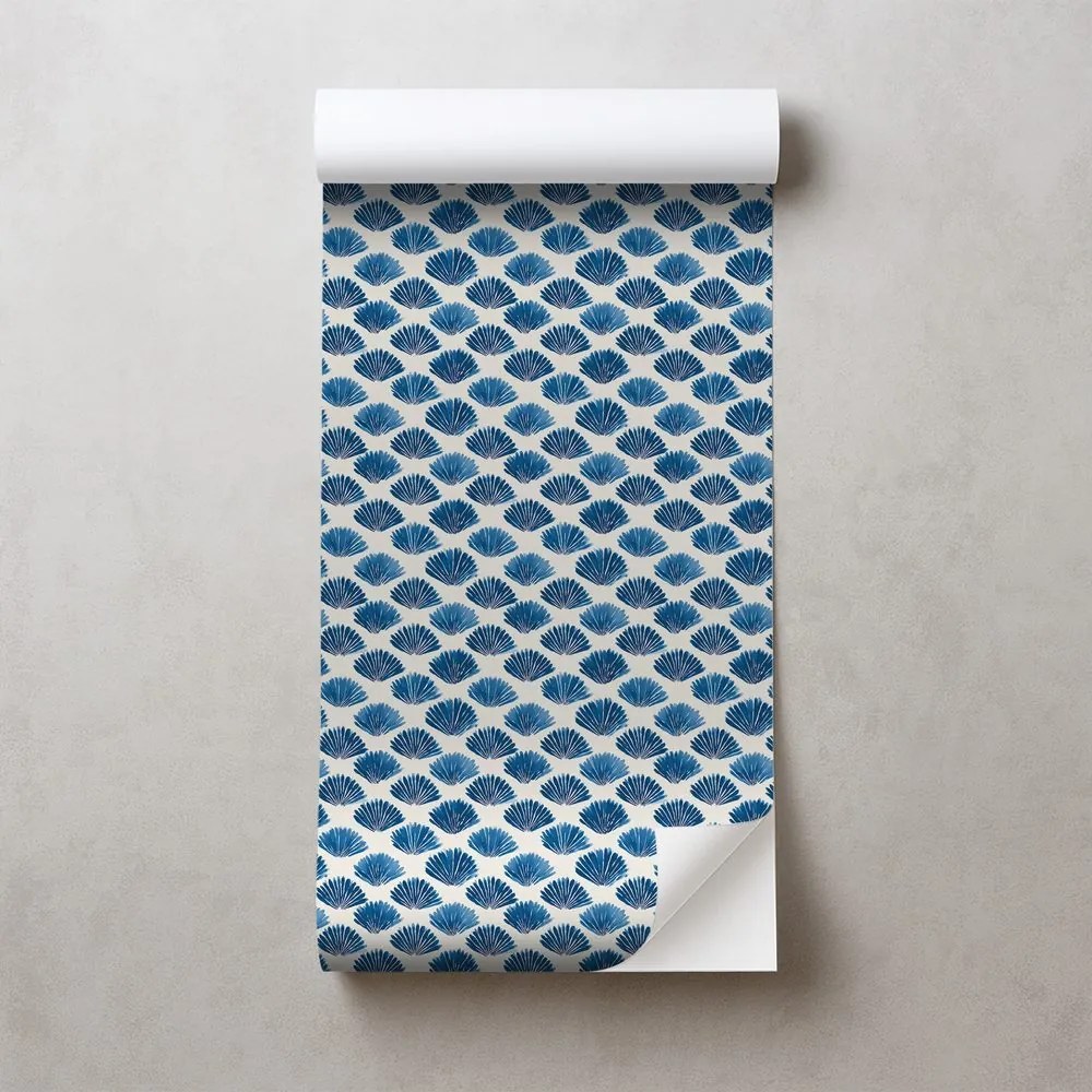 Samolepiaca tapeta modré mušle na bielom pozadí