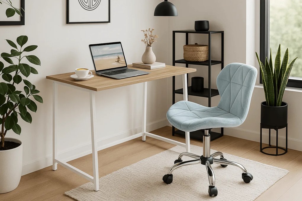 Set do pracovne ZARIMO stôl 80x40 cm biely + kreslo AVOLA VELVET svetlo modré