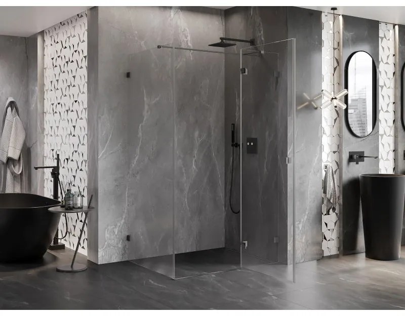 Mexen Lunar T, sklápací sprchový kút pravý 135 x 90 cm, 8mm číre sklo, profil grafit brúsený, 834T-135-090-66-00-P