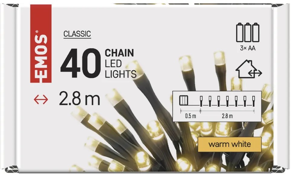 Vianočná reťaz LED 2,8 m, teplá biela