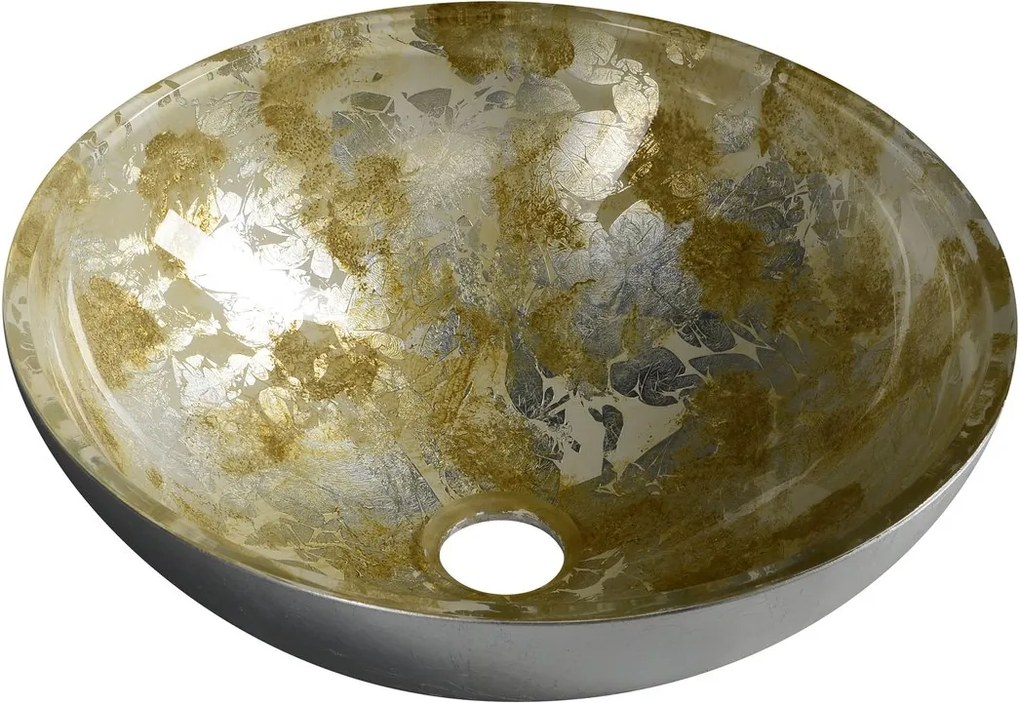 SAPHO - MURANO ANIMA sklenené umývadlo 40x14cm, strieborna/zlata (AL5318-41)