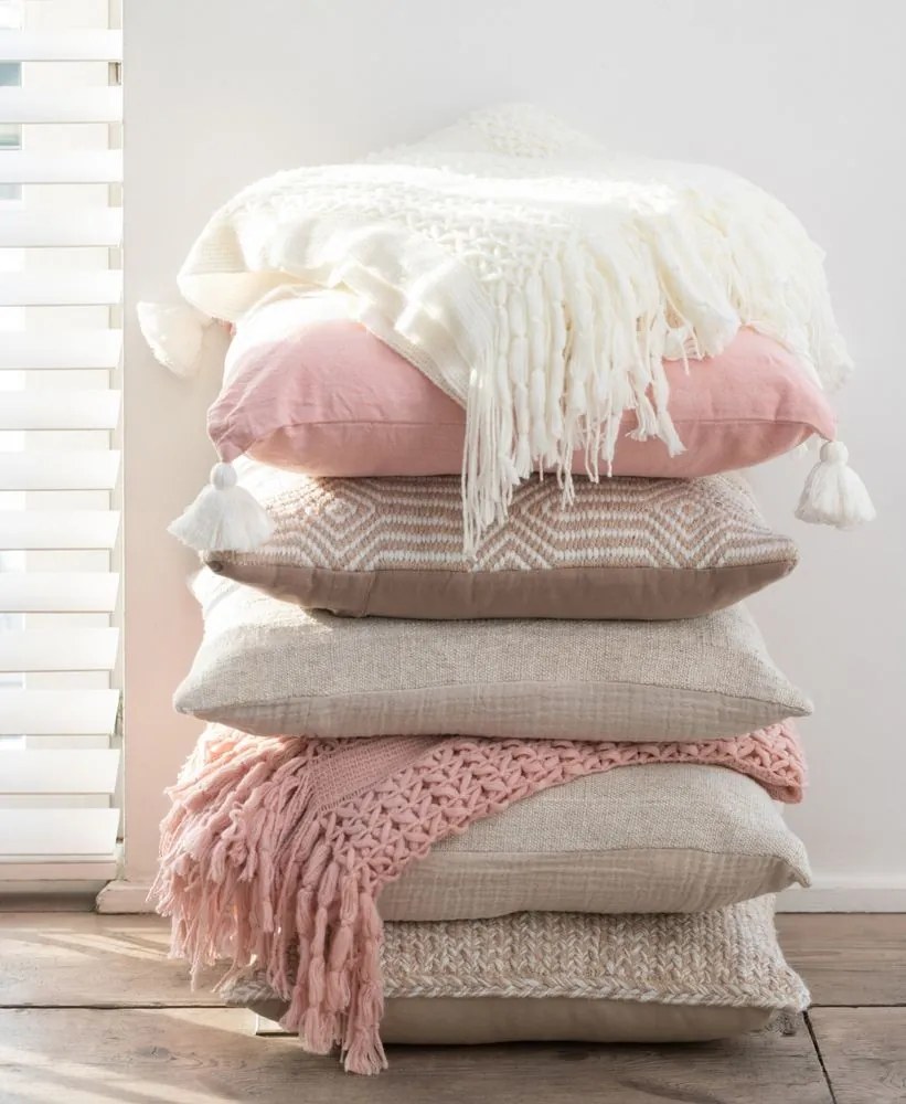 Krémový dekoračný pléd s okami Knitti - 143*195cm