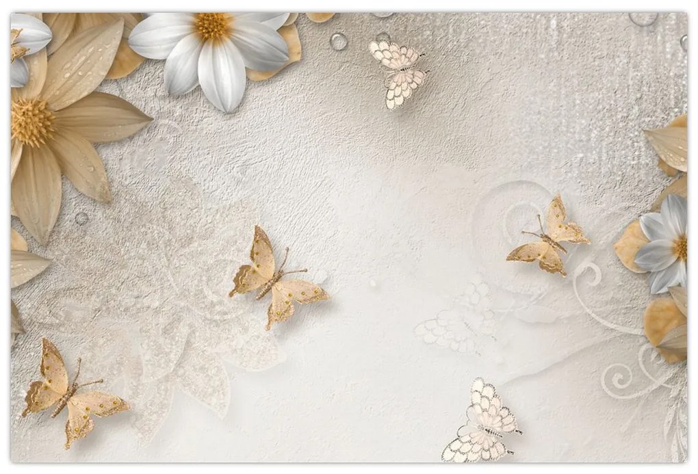 Obraz - Kvety s motýlikmi (90x60 cm)