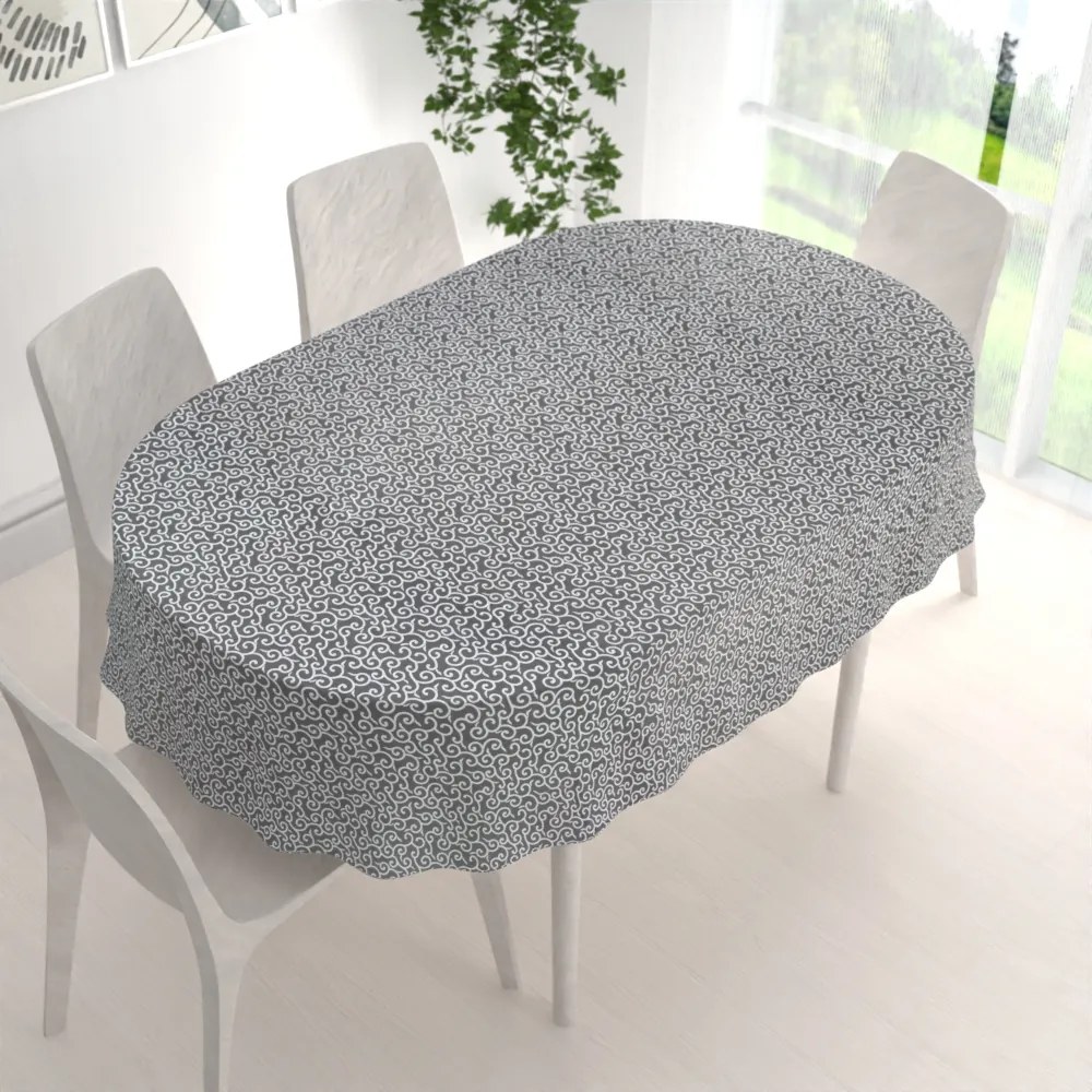 Biante Bavlnený oválny obrus Sandra SA-258 Ornamenty na tmavo sivom 120x140 cm