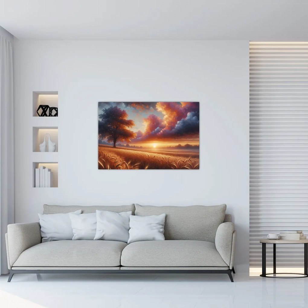 Obraz – Západ slnka na poli (90x60 cm)