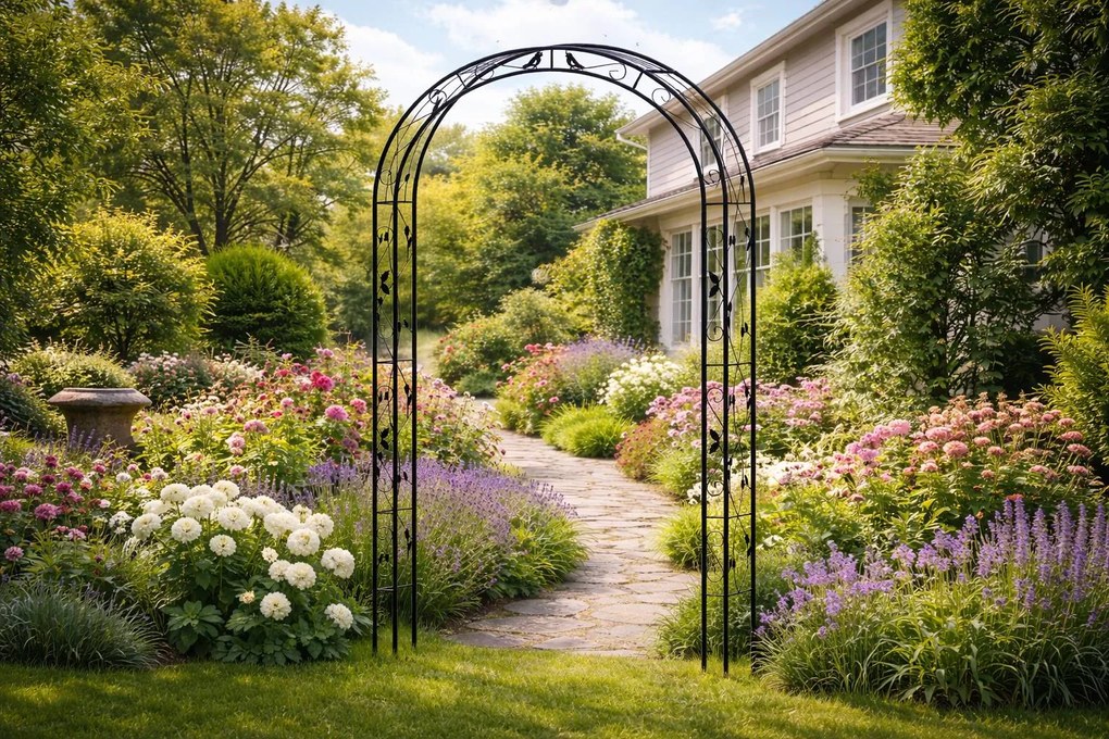 Kovový zahradní květinový oblouk BestBerg BBFA-10B / 260 × 134 × 38 cm / černá
