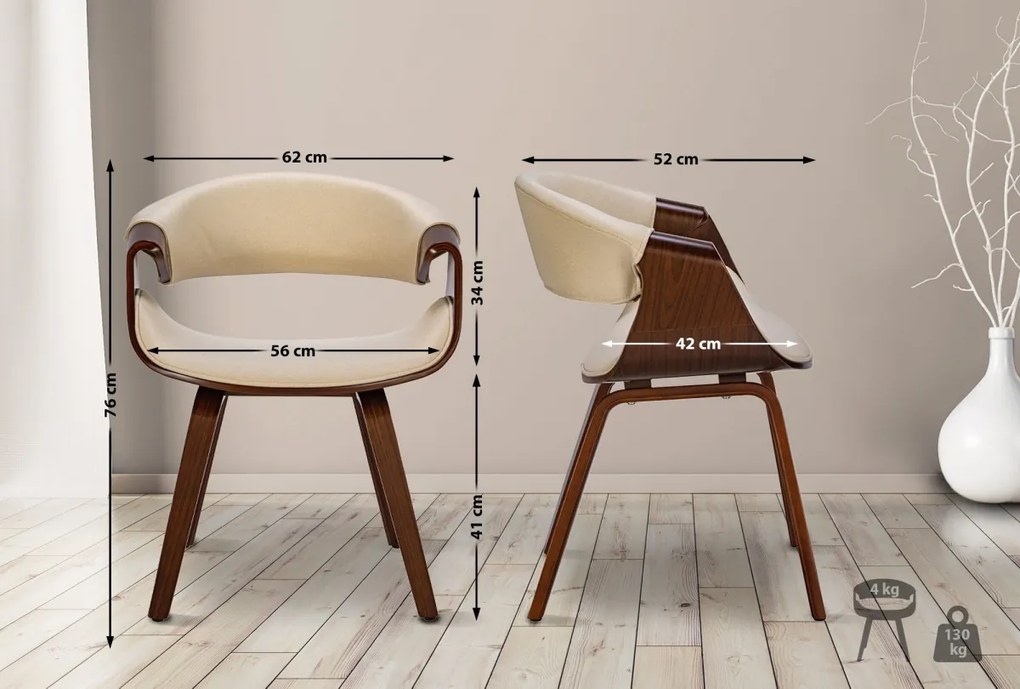 Stolička Foley - látka, drevené nohy orech - Krémová